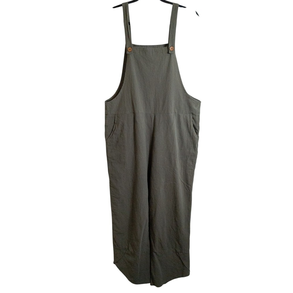 Overall Jumpsuit Women M Green Cotton Adjustable Strap Relaxed Fit Lagenlook